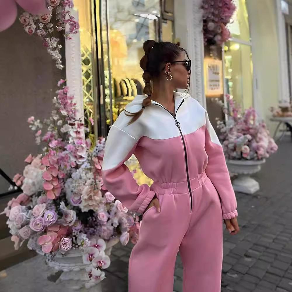 Hotselling nieuwe dameskleding Europese en Amerikaanse stijl sport en vrije tijd contrasterende kleur jumpsuit jumpsuit jumpsuit dames