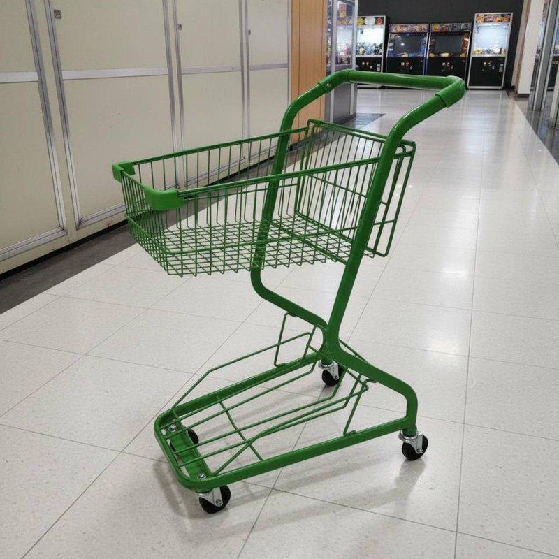 Two-Level Shopping Shopping Basket PU Wheels Metal Shopping Trolley Convenience Shop Shopping Basket Sturdy Duty for Supermarket