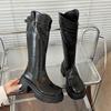Autumn Winter Platform Thick Heel Women Knight High Boots Cosy Soft Leather Street Style Mordern Long Booties  De Mujes
