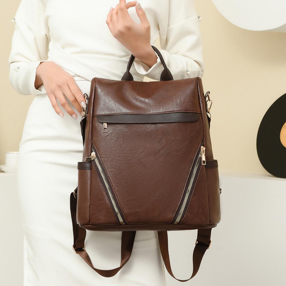 Anti-theft Backpack Women's PU Backpack Large Capacity Lightweight Travel Bag Student Schoolbag