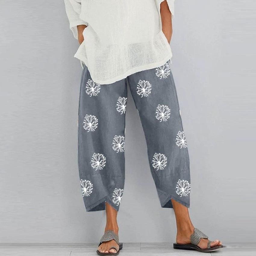 Women's Printed Elastic Waist Capri Pants Cropped Trousers