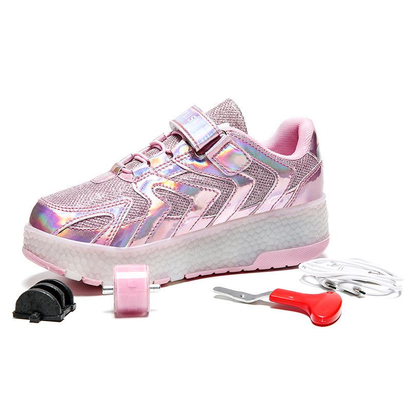 New Children's Single-wheel Runaway Shoes Double-wheel Luminous Shoes USB Charging Light Shoes LED Various Light Modes