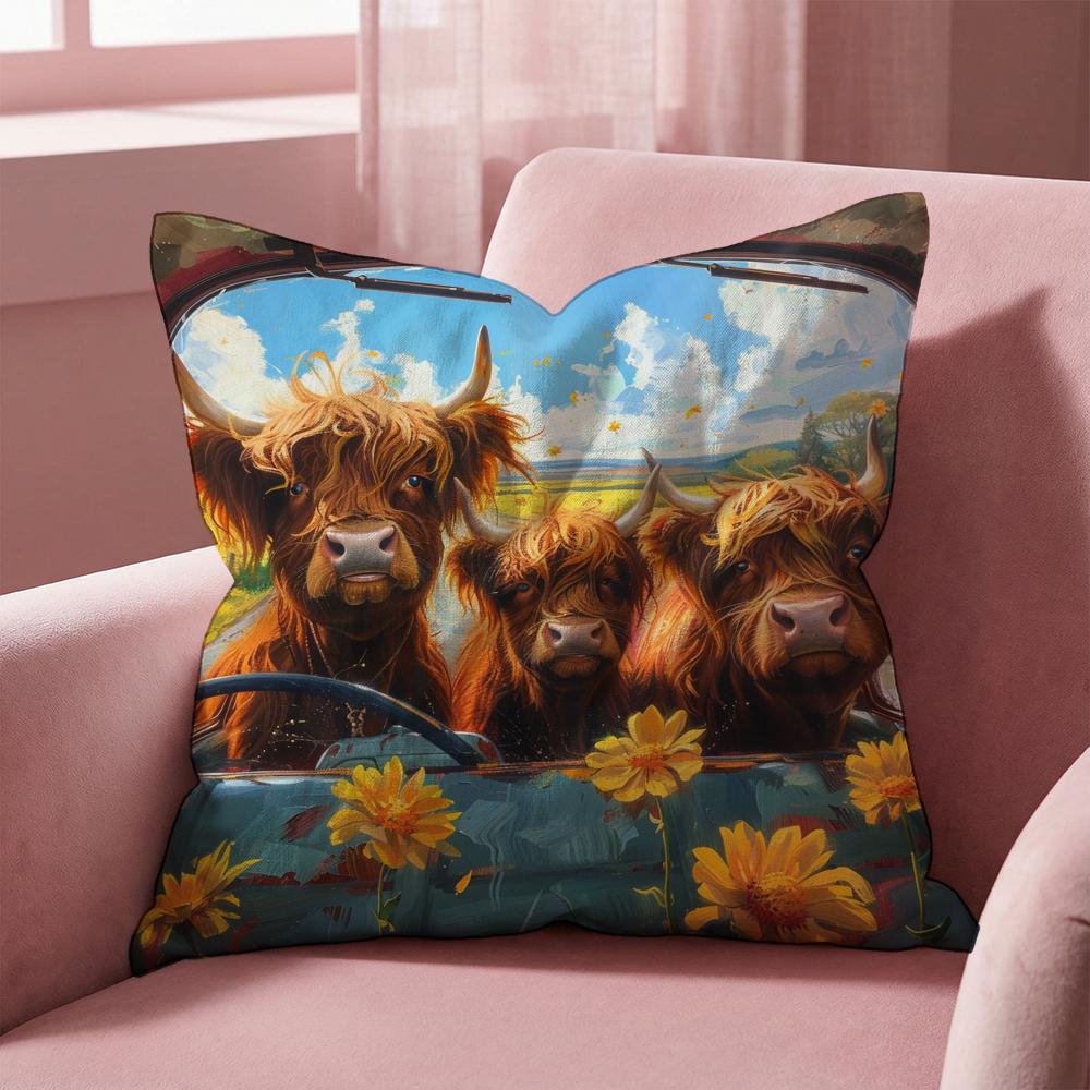 Lebendiges Hochlandrinder-Muster Kissenbezug Mehrzweck-Kissenbezug für Zuhause & Auto - Wendbar, Weich & Langlebig für den täglichen Gebrauch