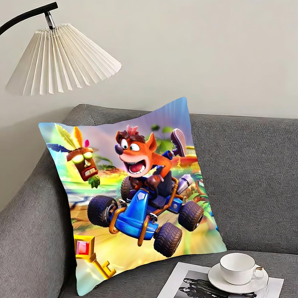 Game Cartoon Crashs B-Bandicoot Cushion Cover Reversible Plush Pillow Cover – For car, sofa, bedroom, perfect as a gift.