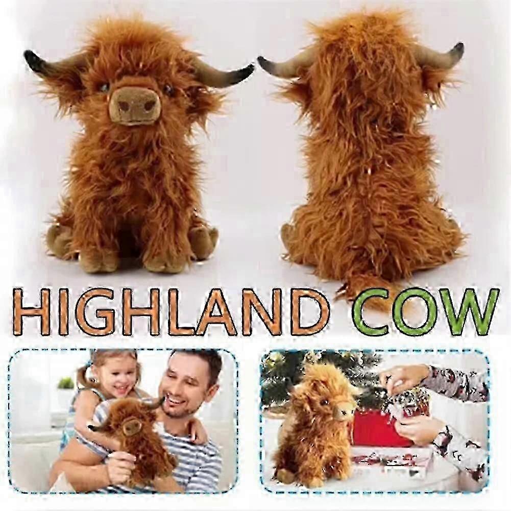 25cm Highland Cows Stuffed Animal, Scottish Cow Plush Toy, Soft Farm Cattle Plushie Doll, Christmas & Birthday Gift for Boys Girls