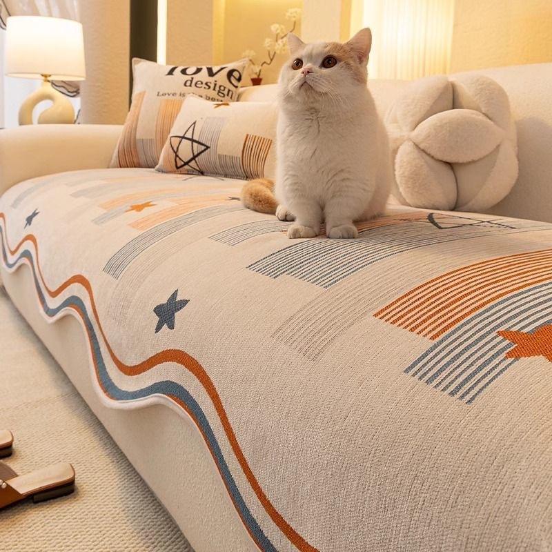 New Special-Shaped Sofa Cushion, Universal In All Seasons, Non-Slip Cream Wind Seat Cushion, Irregular Chenille Leather Cover Cloth Towel