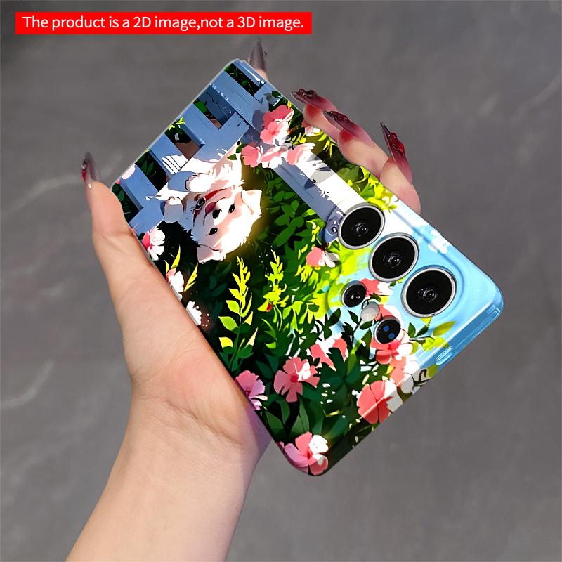 2DFlat Samsung Phone Case Sunlit Puppy Behind Flowering Fence Applicable To Galaxy S23 S24 S25ULTRA S26 A12 A14 A15 A16 A54 A55