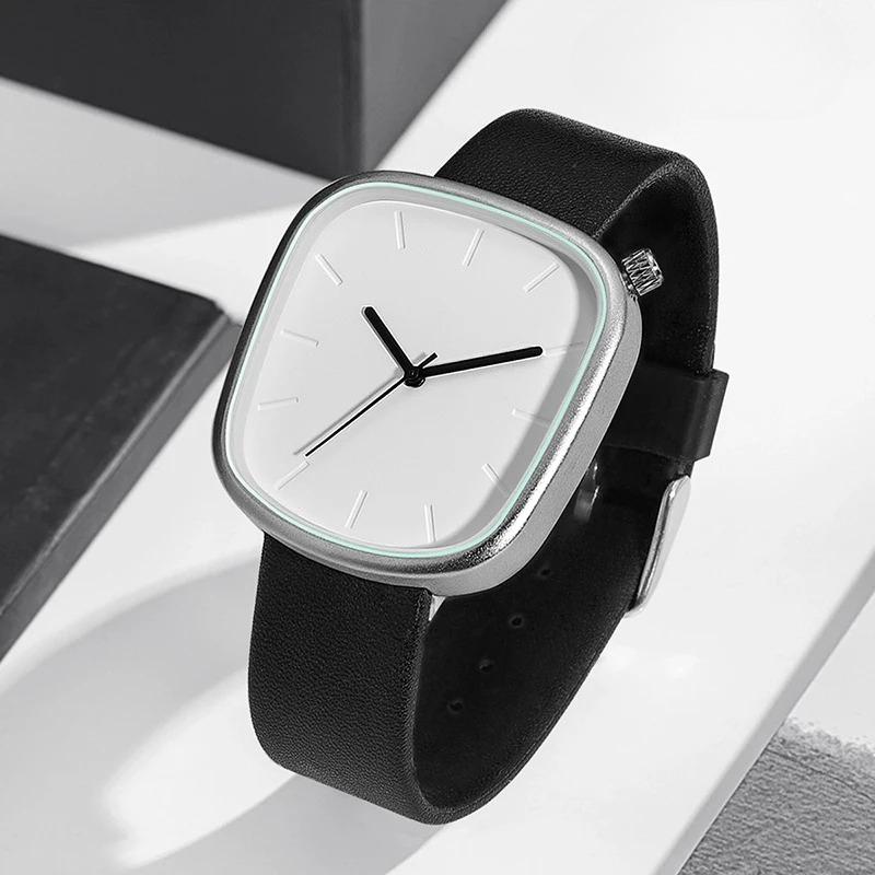 Men's Minimalist Watch Fashion Versatile Men's and Women's Square Watch Scale Black and White Premium Quartz Watch