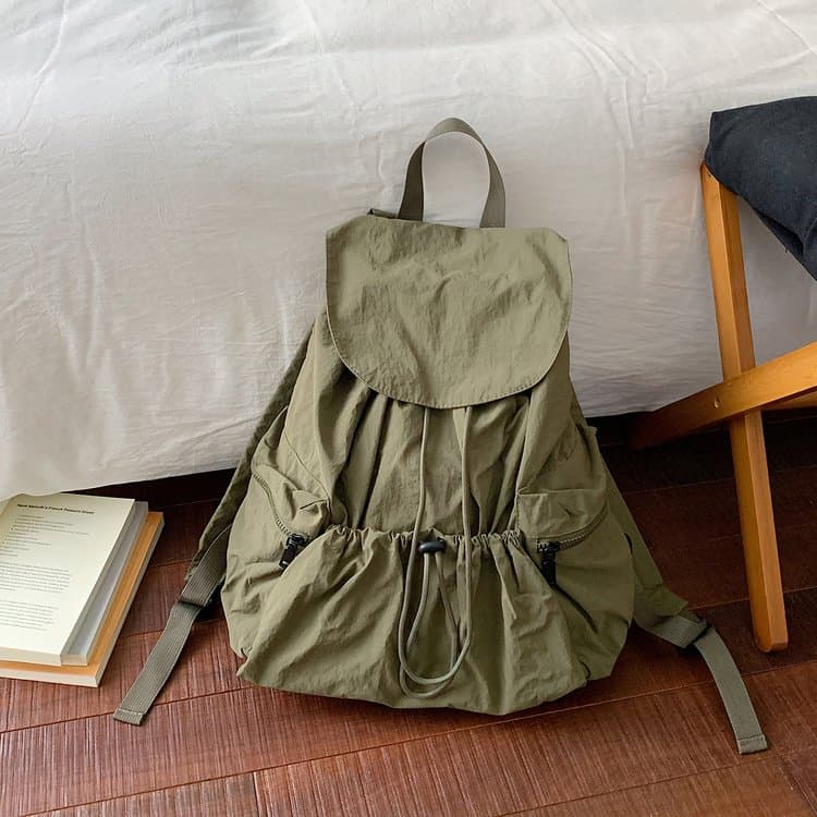 Drawstring Nylon Backpack Women s Large Capacity Backpack зелёный