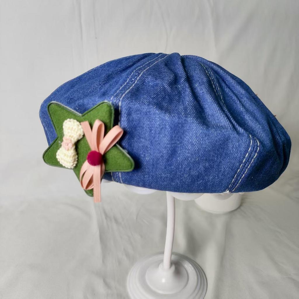 Hat female new denim beret summer versatile fashion puppy painter cloud hat showing face small spring and autumn