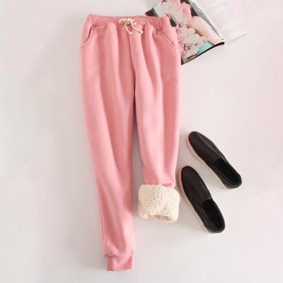 Women Jogger Pants Elastic Waist Adjustable Drawstring Harem Pants Solid Color Thickened Velvet Lining Casual Slim Leg Sweatpants