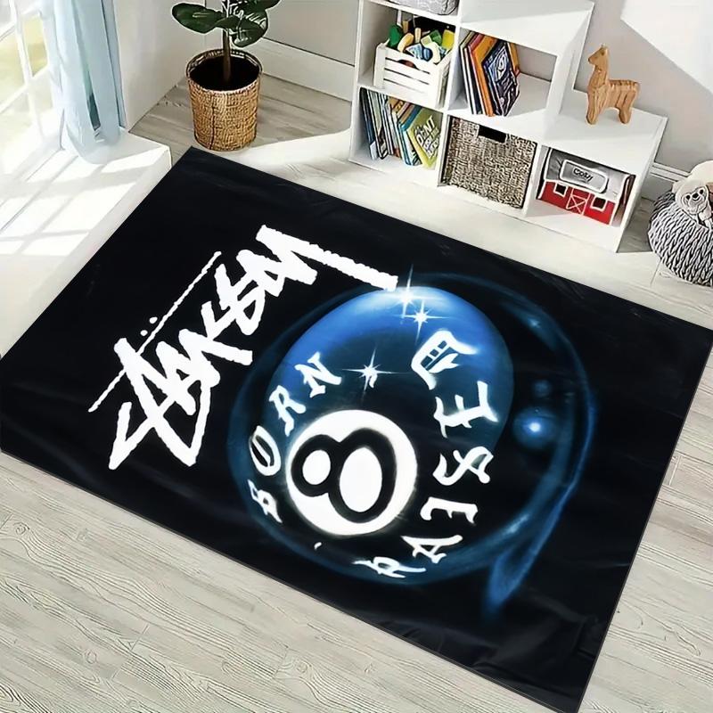 Black Star Texture White Signature Logo Area Rug Non Slip Mat, Dark Starry Street Graffiti Carpet for Living Room Bedroom Decor