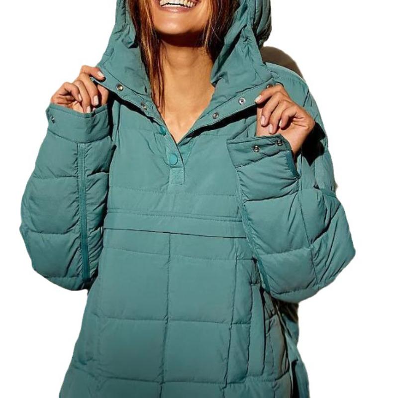 Women's Solid Color Long-sleeved Quilted Lightweight Loose Winter Warm Hooded Jacket