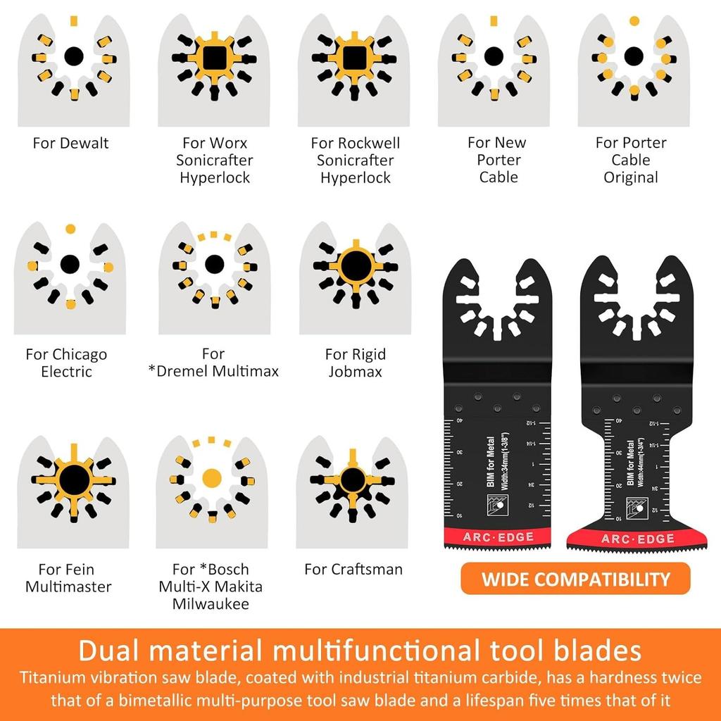 4 PCS Titanium Oscillating Saw Blades, Curved-Edge Multitool Blades for Cutting Hard Material, Metal Nails Wood and Plastic, Oscillating Tool Blades