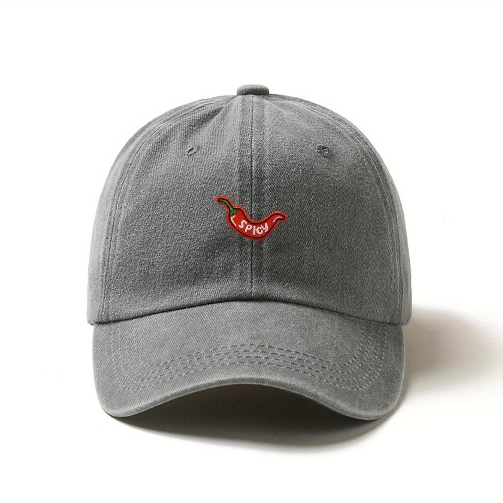 1pc Vintage Washed Baseball Caps for Women,with Chili Pepper Embroidery,Adjustable Snapback,Lightweight Breathable for Outdoor