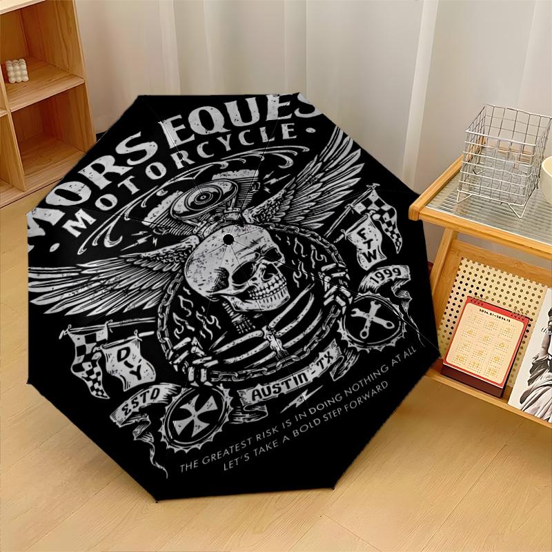 Stampa Harley-Davidson 8?Ombrello Pieghevole Automatico con Stecche Resistente al Vento Leggero per Viaggi all'Aperto