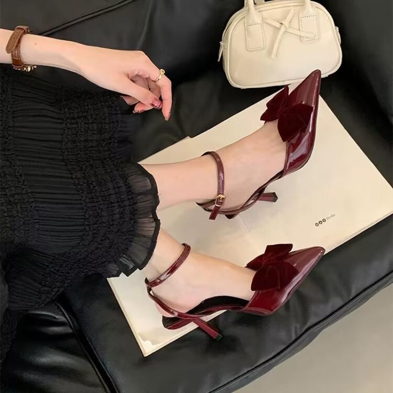 Fashion Pointed Toe Shoes Buckle Strap Slingback Pumps Wedding 2025 Fashion Thin Heels Head Butterfly-Knot Sandals Party Women