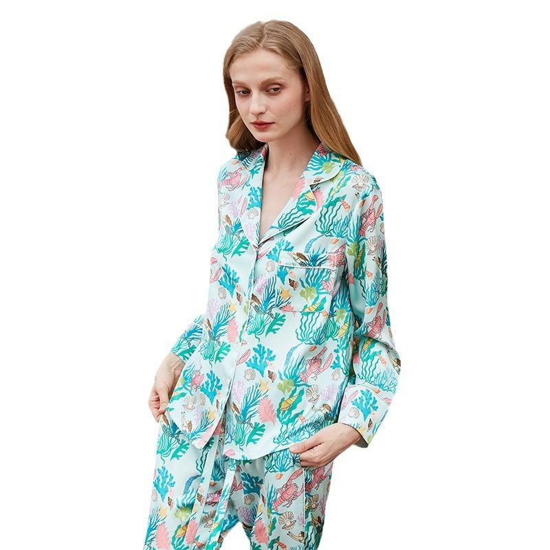 [Underwater World] Pajamas women's spring and autumn thin ice silk high-end women's long-sleeved loungewear suit can be worn outside