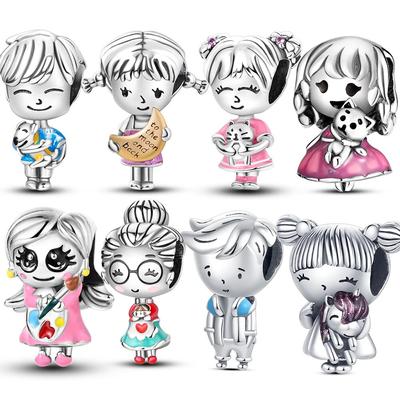 925 Sterling Silver Boy Girl Couple Lovers Beads Charms Zirconium Dangle Fit Original Fashion Bracelet Necklace Jewelry Women