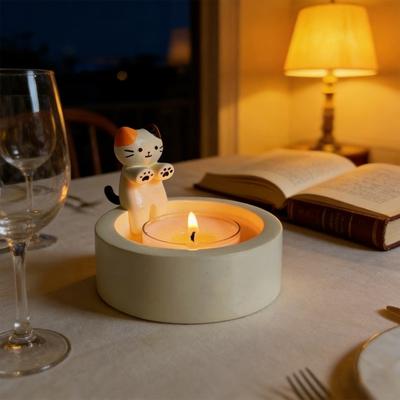 Κηροπήγιο Γάτα Αστεία Γάτα που Ζεσταίνει τα Πόδια Κηροπήγιο Χαριτωμένο Γατάκι Ρητίνης Κηροπήγιο Τσαγιού Επιτραπέζιο Διακοσμητικό για Λάτρεις της Γάτας