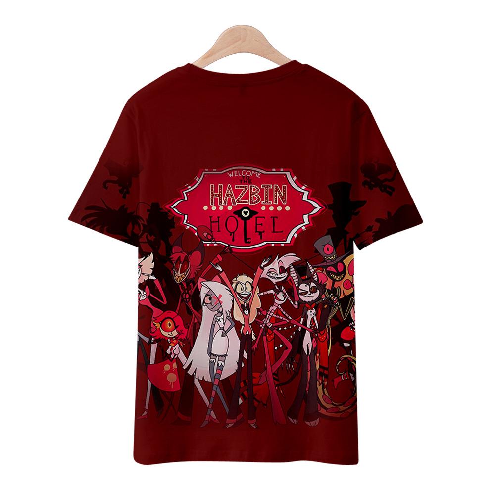 Hazbin Hotel Anime Damen Herren T-Shirts Grafikshirt Cartoon bedruckt O-Ausschnitt Übergroße kurze Ärmel Mode Herrenbekleidung Streetwear