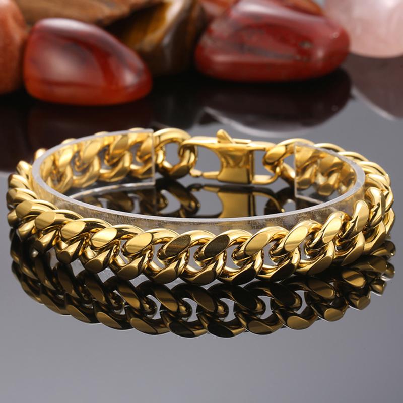 Classic 12MM Men's Cuban Link Chain Bracelet Men High Polished Solid 316l Stainless Steel Bracelets Jewelry Accessory for Male