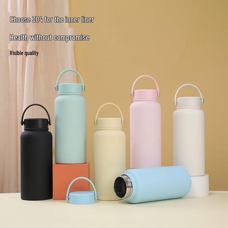 1L Large Capacity Wide Mouth Rubber Paint Thermos Cup - Easy To Clean, American Style, Fashionable Student Water Bottle