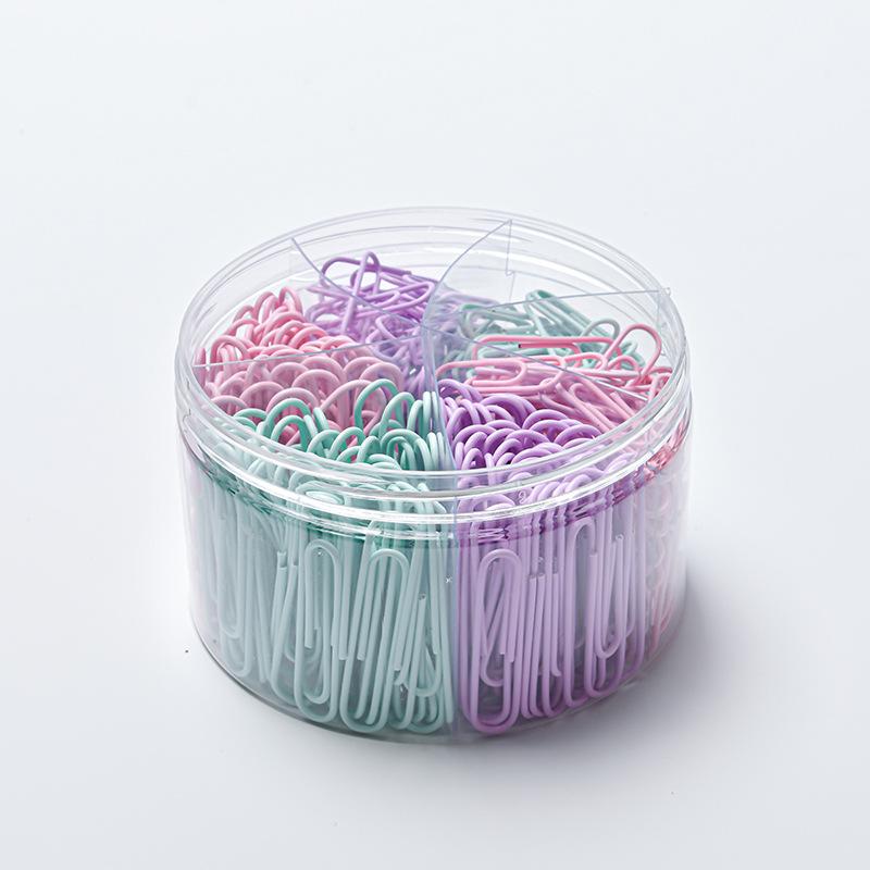 Colorful Multi-Size Paper Clips Set with Six-Grid Storage Barrel
