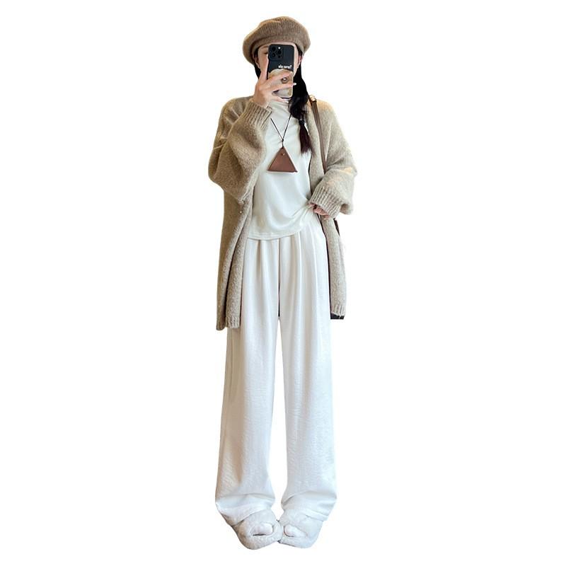 Womens Loose Wide Leg Pants With Elastic Waist Winter 2026 Soft Fleece Lined Comfortable Casual Trousers