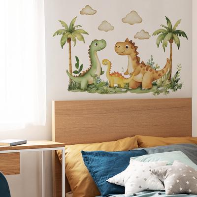 2 Pcs Cartoon Small Dinosaur Family of Three Bedroom Living Room Home Background Beautification Decoration Wall Stickers