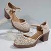Retro Versatile Women's Sandals Open Toe Hollow out Mid Heel Mom Shoes Buckle Single Shoes Comfortable Rubber Sole Footwear