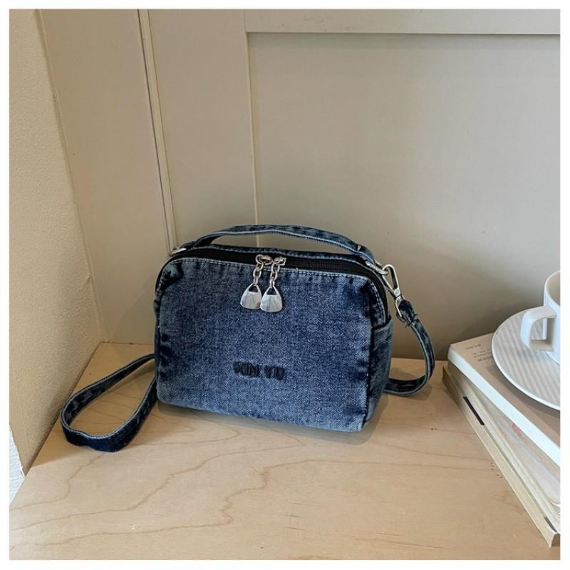 Womens Denim Tote Bag Lightweight Shoulder Crossbody Daily Use Small Square Handbag