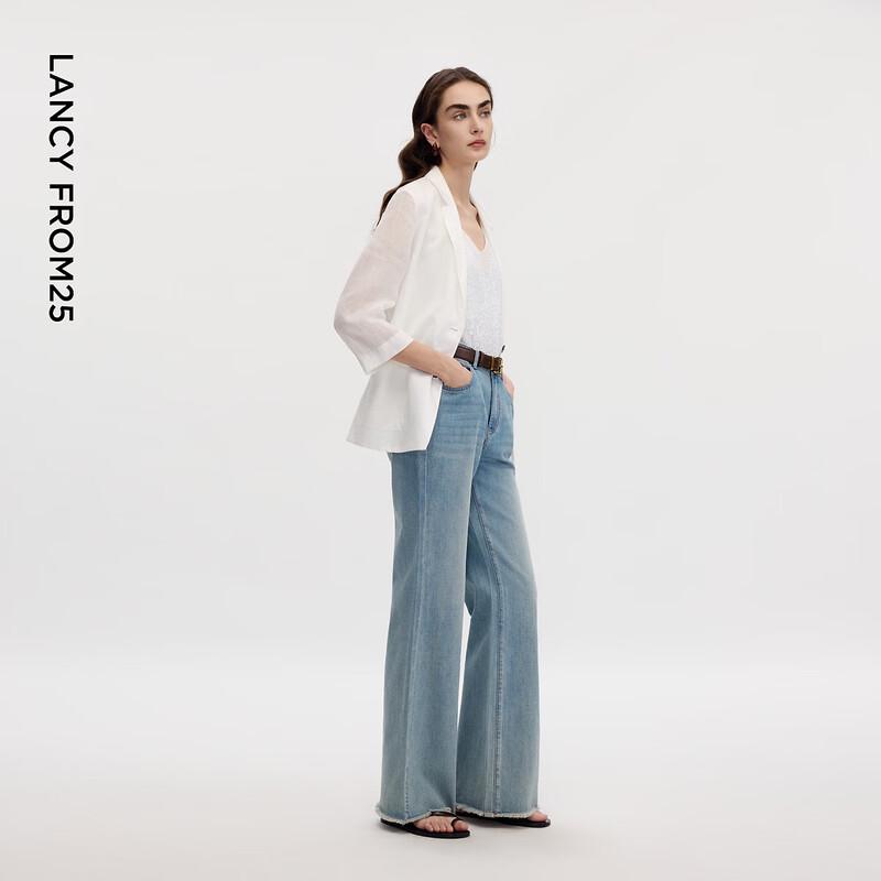 LANGZI Frayed High-Waist Flare Jeans for Women