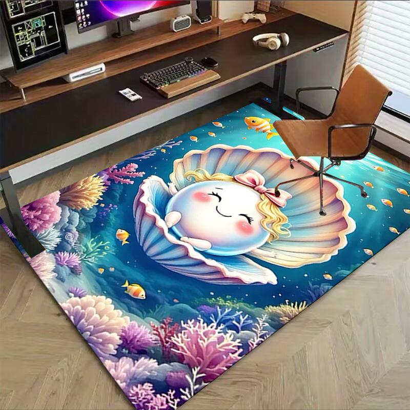 1PC shell ocean Extra Large Non Slip Floor carpet, Office, family, bedroom, Studio Large Area Rug Indoor Rugs, Vibrant Colors