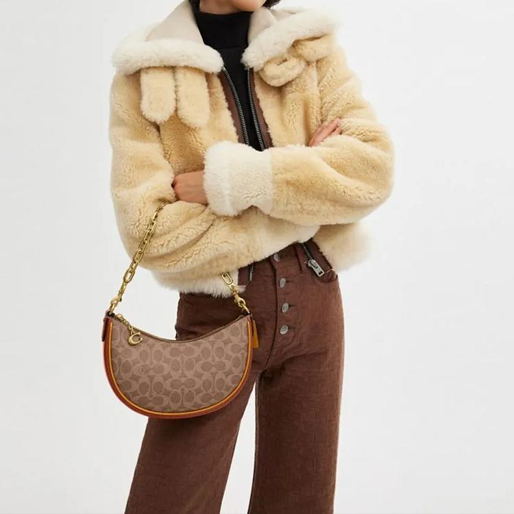 Coach Mira 24 Top Zip Crossbody Handbag Women handbags Brown Yellow CM582-B4XHG