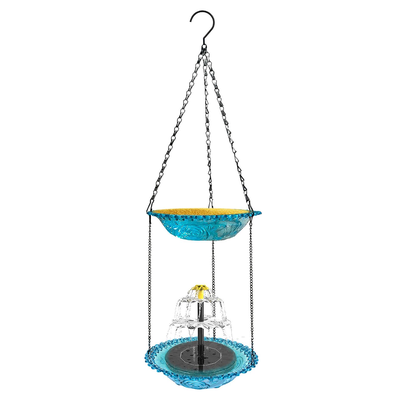 Double Layer Bird Bath Bowl with Solar Powered Pump Wildlife Feeder Outdoor Hanging Bird Bath with Solar Fountain синий