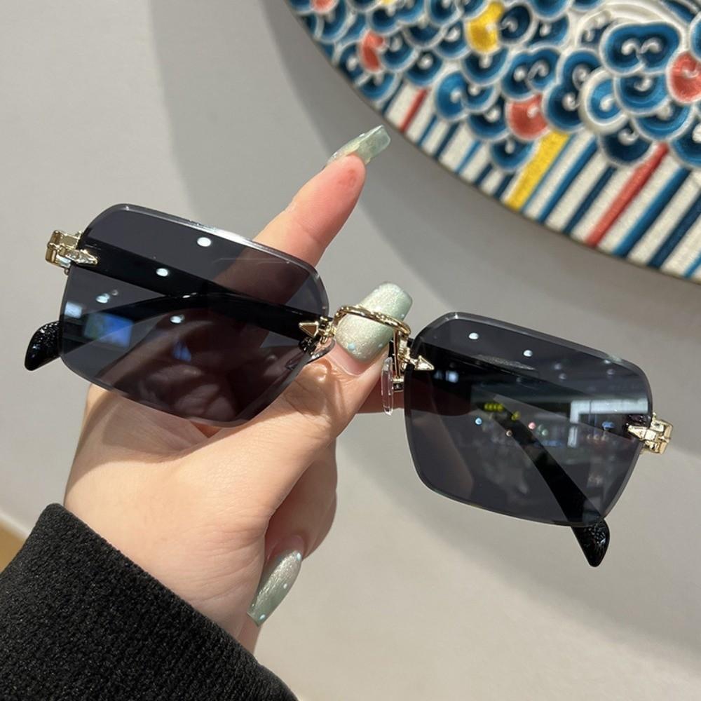 Eyewear Frameless Polarized Sunnies Retro Anti-UV Glasses Catwalk Square Frame Sunglasses  Summer