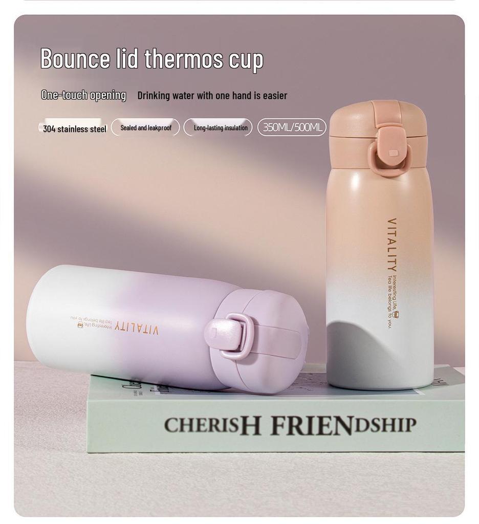 Gradient Color Stainless Steel Flip-top Water Cup for All Ages