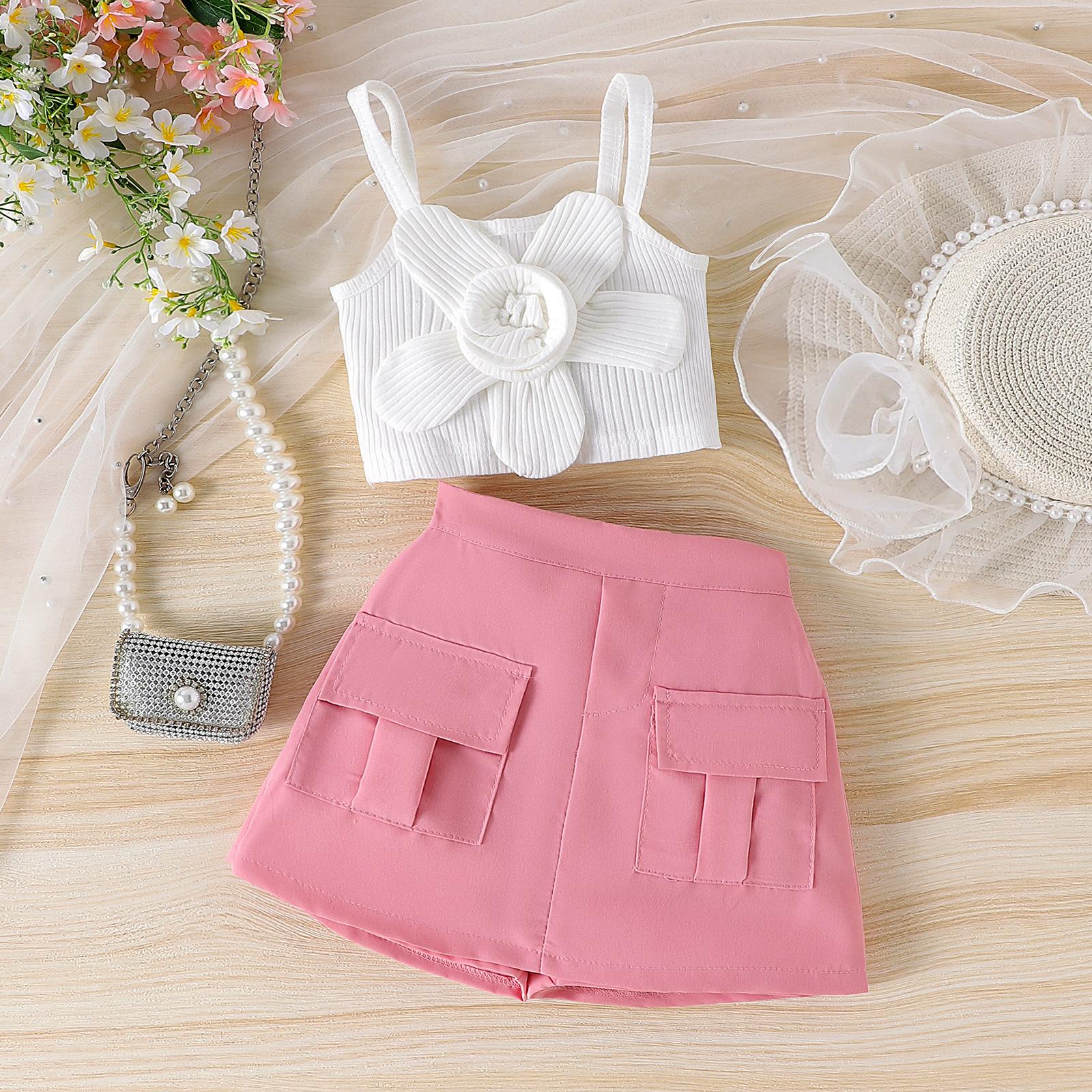 

Милый детский модный комплект, летний комплект из двух предметов для девочек, жилет с цветочным принтом и юбкой-брюками 12-18M розовый