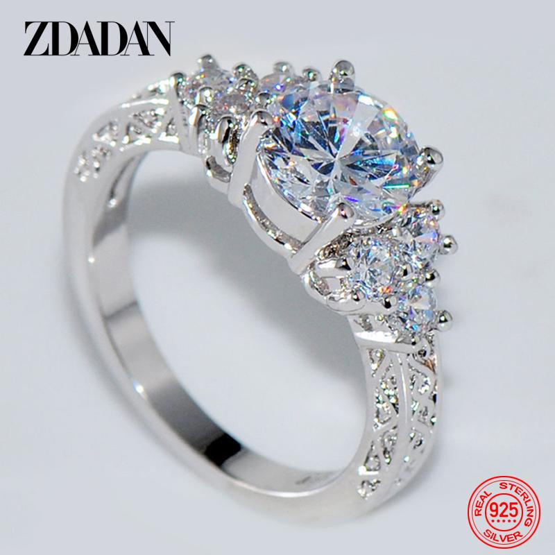 

925 Sterling Silver 8MM Zircon Finger Ring For Women Fashion Wedding Jewelry Accessories Wholesale 6