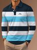 Long Sleeve Polo Shirt with Decorative Cross Graphic, Stylish Casual Top