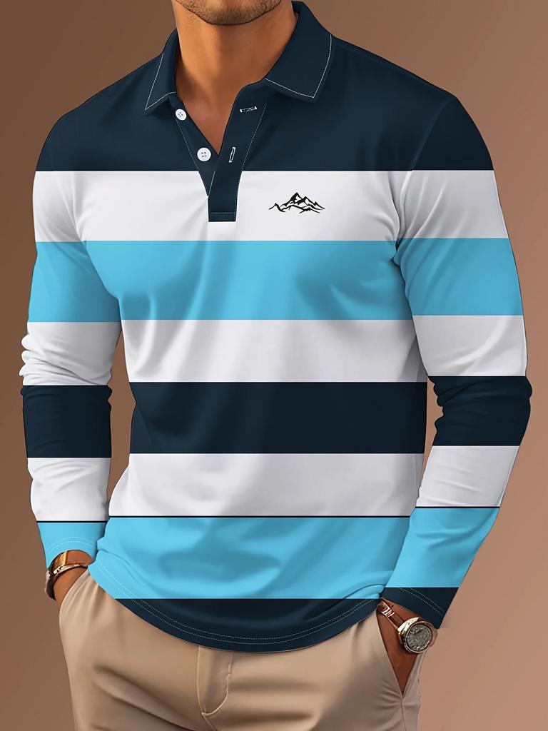 Long Sleeve Polo Shirt with Decorative Cross Graphic, Stylish Casual Top