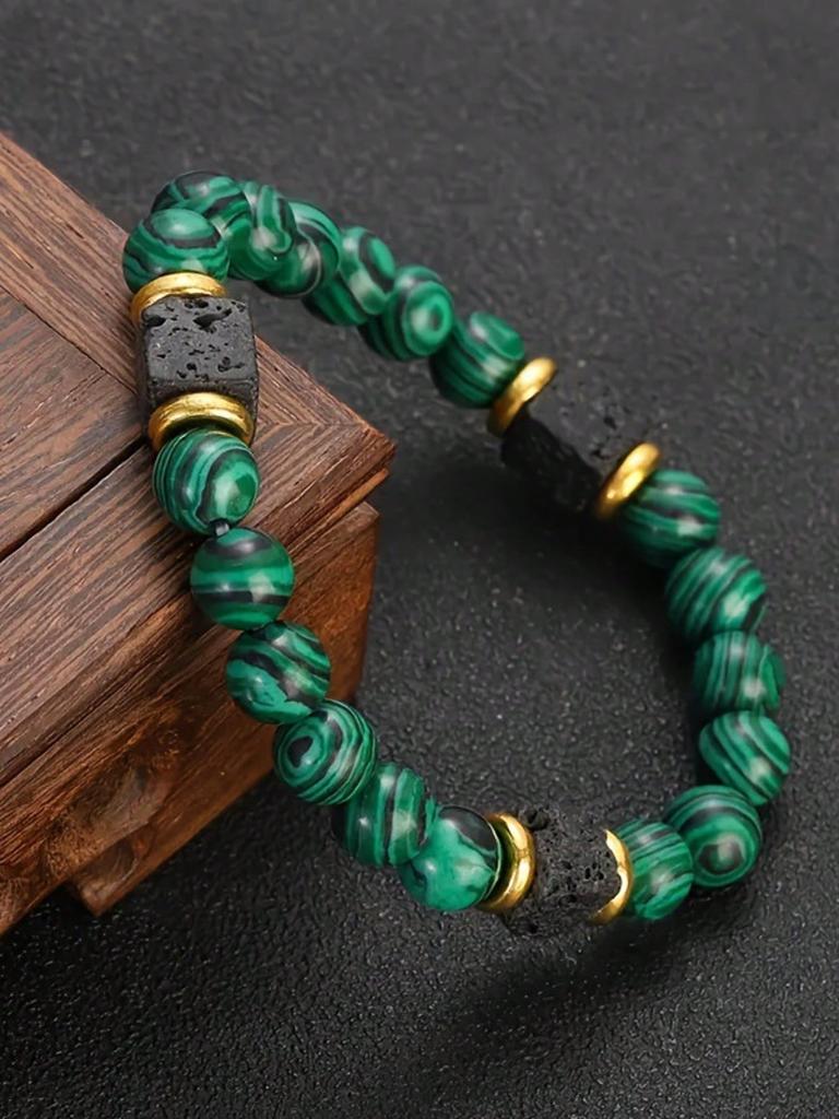A Money Bracelet Made of Natural Volcanic Stone Emerald Malachite To Attract Wealth Men's Jewelry Bracelet for Daily Wear As a Gift for Friends