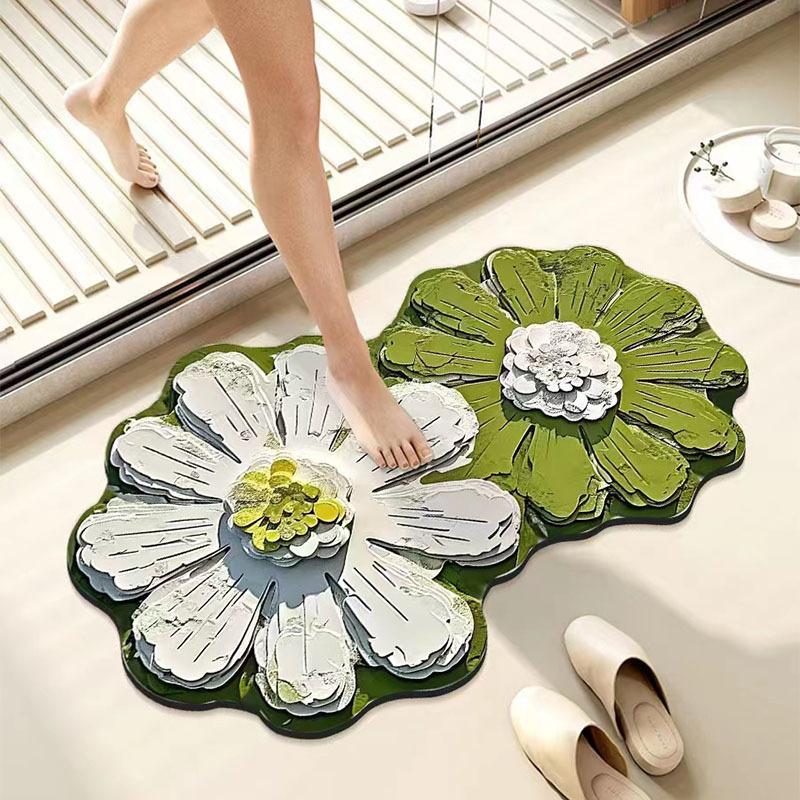 VIKAMA Floral Floor Mat Elegant Oil Painting Style Absorbent Anti-Slip Bathroom Foot Mat Entrance Foyer Carpet Home Decor