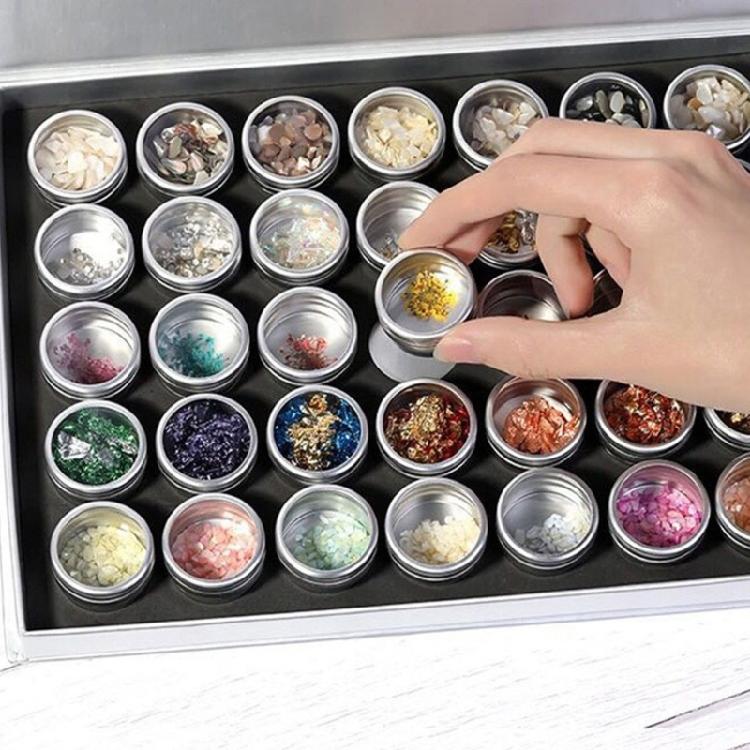 Nail Art Container 35 Detachable Aluminum Trays Hardened Foam Base For Decoration Storage Box Lightweighted