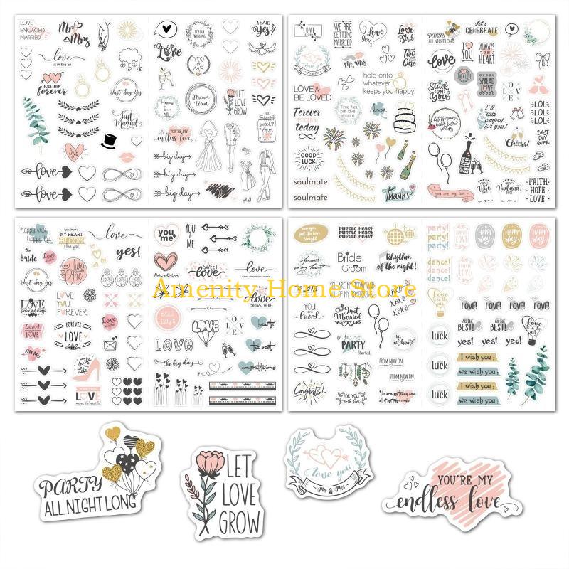 

F26C 4 Sheets/Set Wedding Series Craft Stickers for Suitcases Skateboard Refrigerator CN