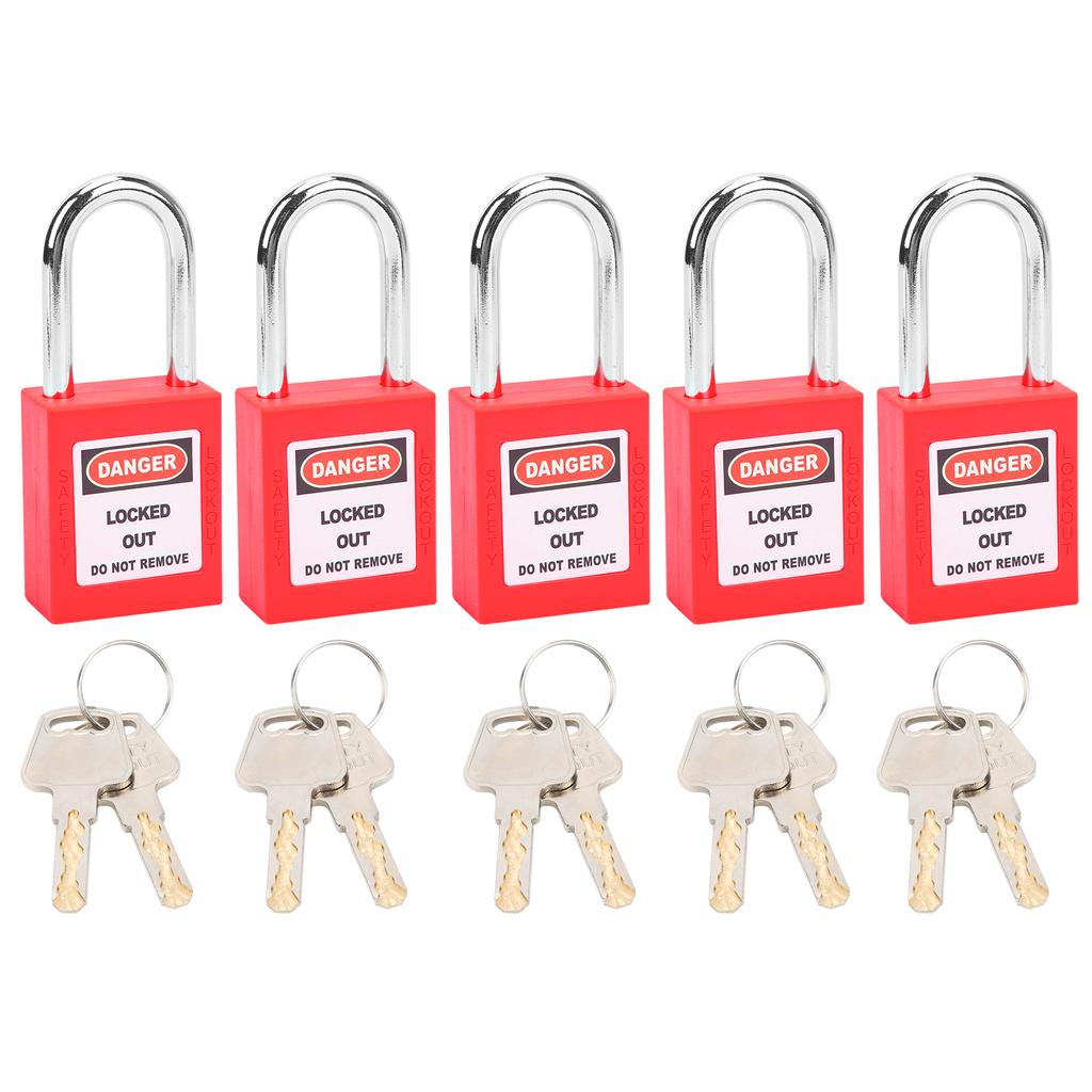 5 Sets 38mm Lockout Lock Insulation LOTO Nylon PA Steel for Nuclear Energy Logistics TransportRed