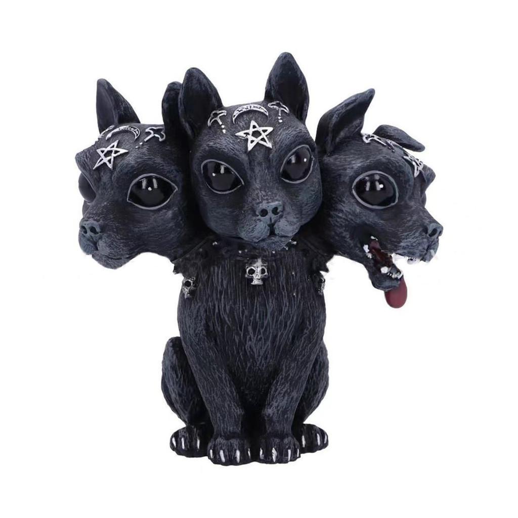 

Three Diabarkus Decorative Headed Dog Resin Figurine Modern Style For Halloween Festivities