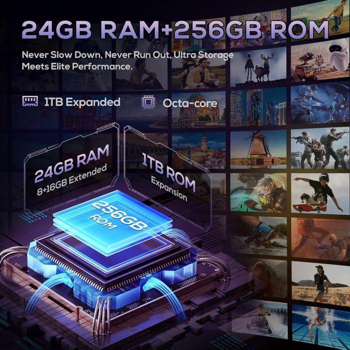 OUKITEL C60 Pro Telephone Portable 24GO+256GO Smartphone Pas Cher 10000mAh 6.88" Téléphone 110dB Haut-Parleur 4G Dual SIM/NFC Bleu