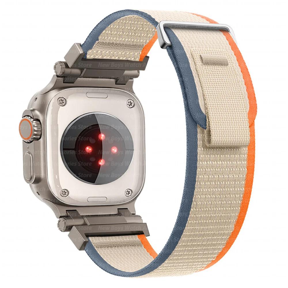 Nylon Strap For Apple Watch Ultra 2/1 49mm 46mm 45mm 44mm Metal Connector Bracelet For iWatch Series 10 9 8 7 6 5 4 se Men Band
